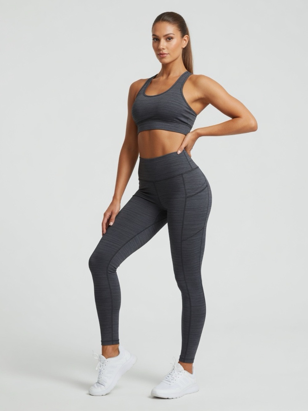 High-Rise Space-Dyed Gray Workout Leggings
